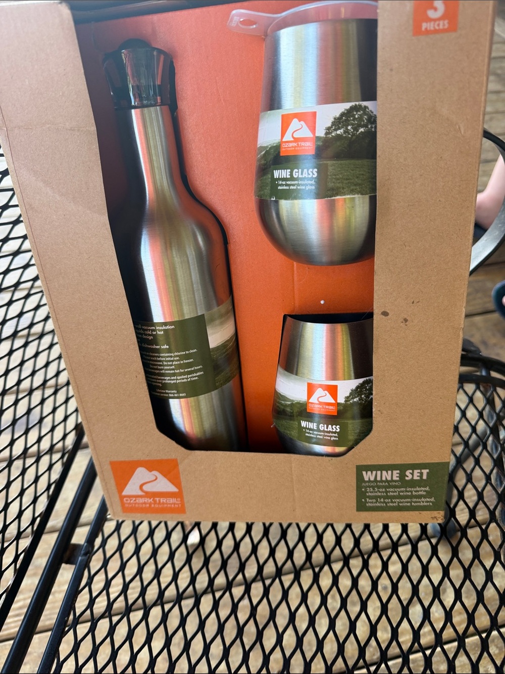 Ozark Trail Stainless Steel Wine Bottle and Two Stemless Glasses - Silver